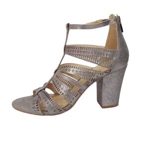 Vince Camuto Nizana Silver Leather Block Heel Sandals Size 8